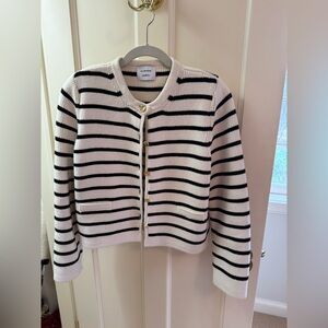 Almada Black and White Striped Cotton Sweater with beautiful gold buttons.